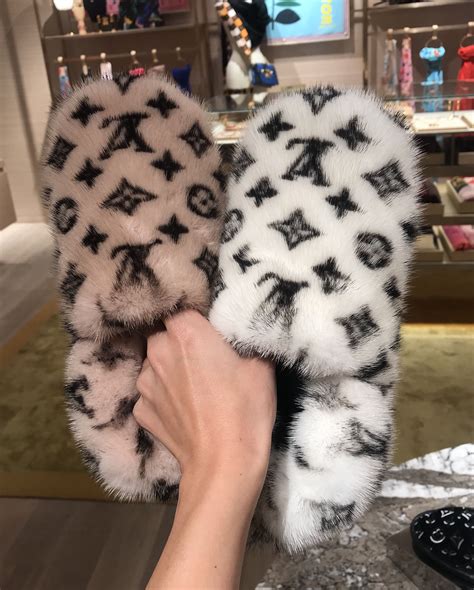 louis vuitton home slippers|Louis Vuitton monogram fur slippers.